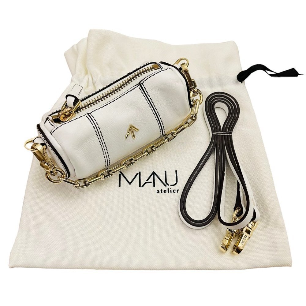 MANU ATELIER MICRO CYLINDER WHITE CALFSKIN LEATHER SUEDE LINING Mini Purse Bag